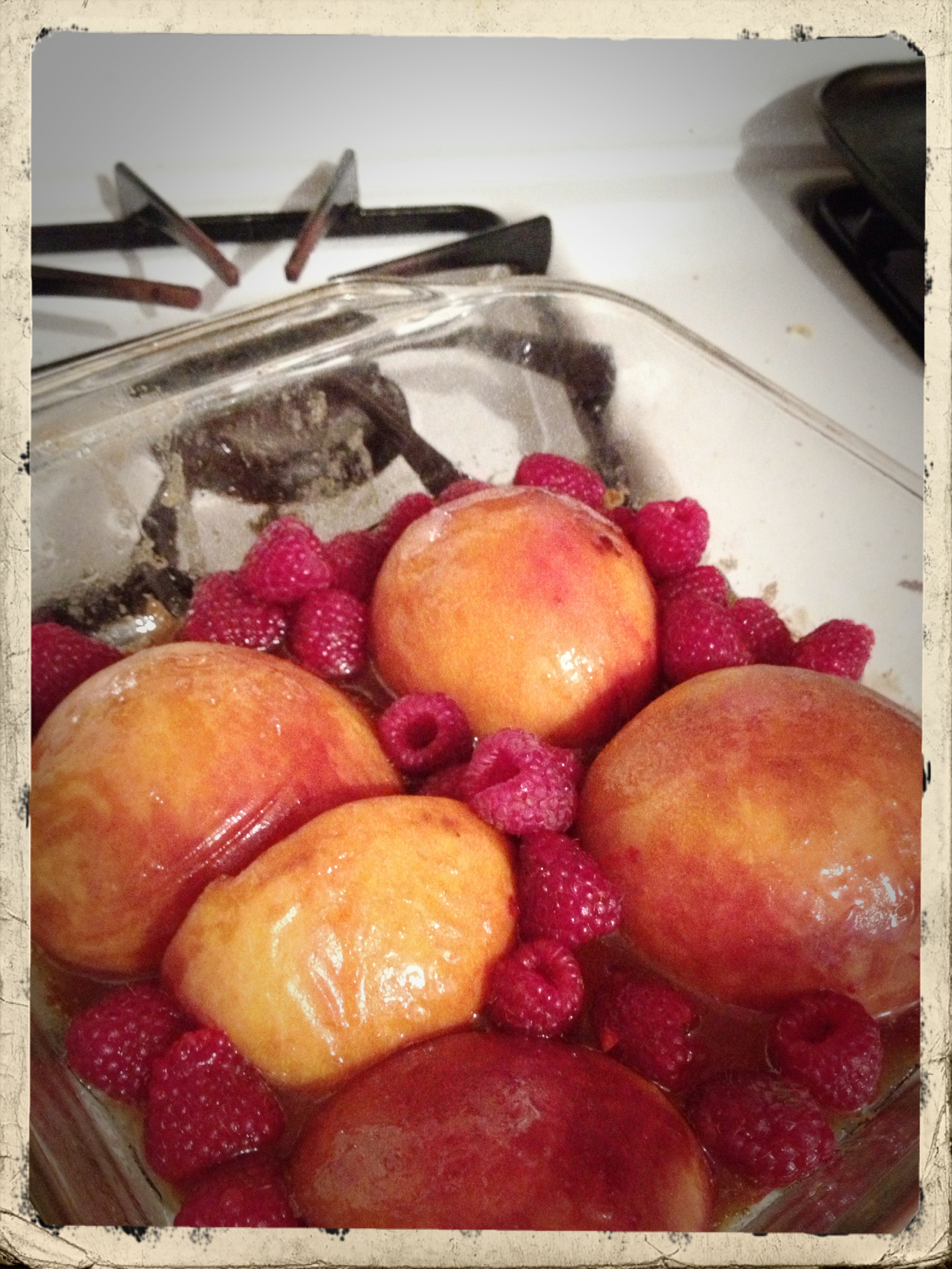 Roasted Peaches and Raspberries